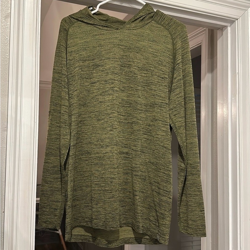 Zyia Activewear dry fit shirt hoodie Heathered Green Army M *B*